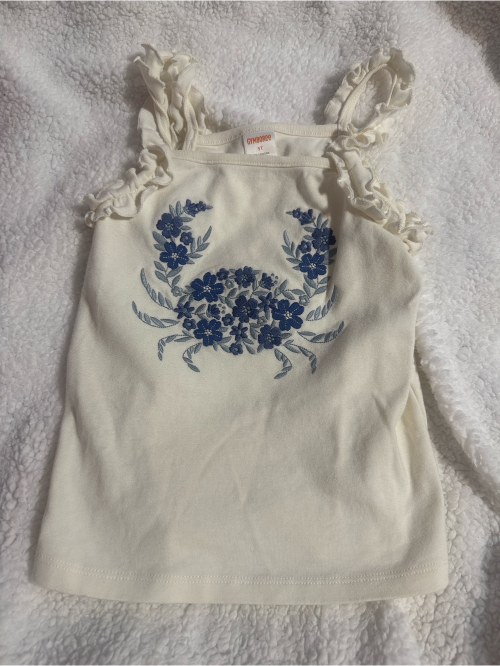 Gymboree Cream Tank Top with Blue Floral Crab Motif